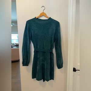 Women’s Green/Teal Sweater Dress with Sash